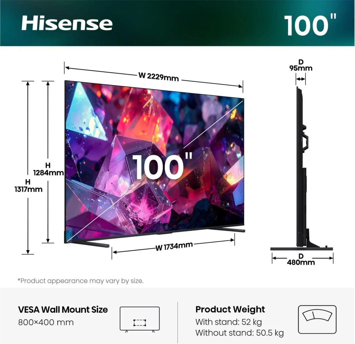 Hisense 100E7S PRO – 100 Zoll Hi-QLED 4K Smart TV – 144 Hz – HDR10+ – Dolby Vision IQ – Dolby Atmos – VIDAA