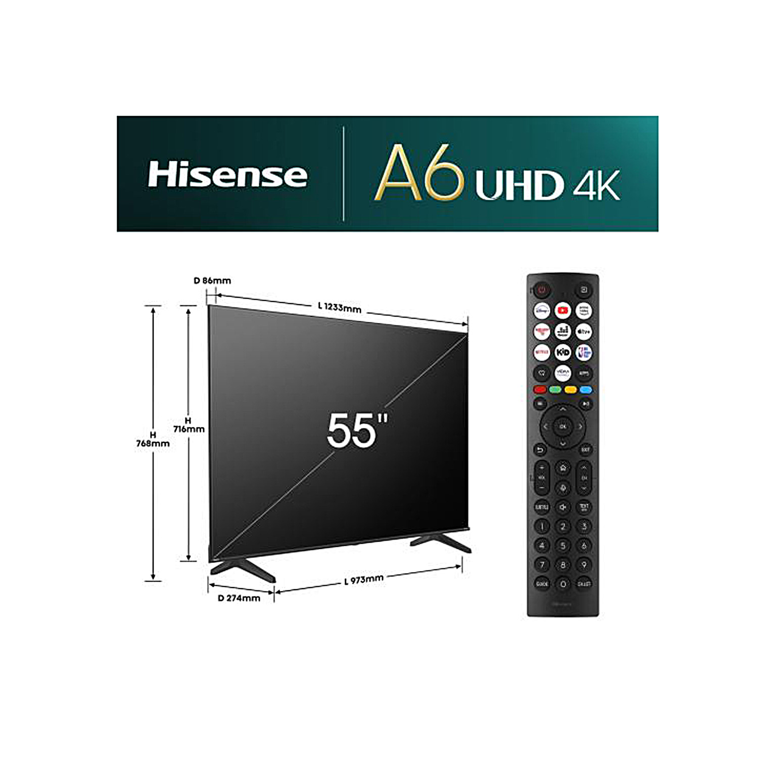 Hisense LED-TV  I  55A6N  I  55 Zoll  I  UHD 4K  I  Smart-TV