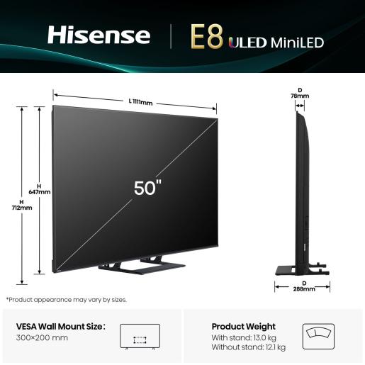 Hisense ULED-TV  I  50E8Q  I  50 Zoll  I  Mini-LED  I  Smart-TV  I  4K  HDR
